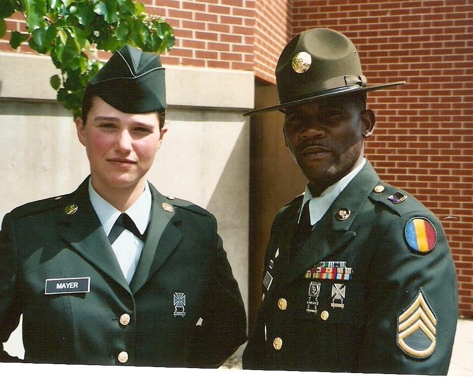 Tammy at Army graduation in Class A uniform